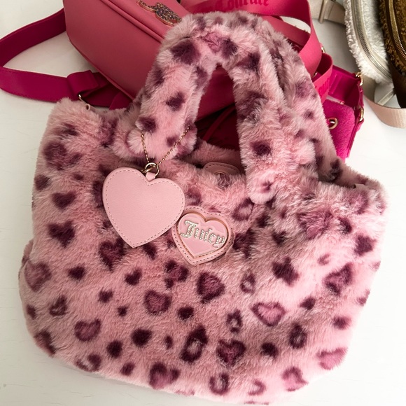 Juicy Couture Handbags - Y2K Juicy Couture Warm Up Mini Tote Pink Leopard Faux Fur Print Glam Bag